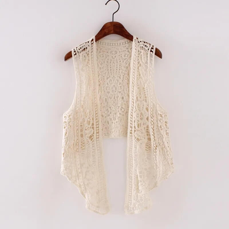 Bohemian Asymmetric Cotton Crochet Knit Vest Cardi